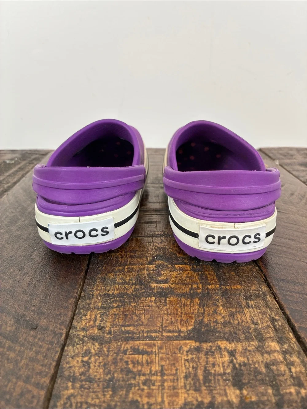CROCS Kids Purple Slip-On Clogs 8/9 with Charms Diego Mickey Heel Strap